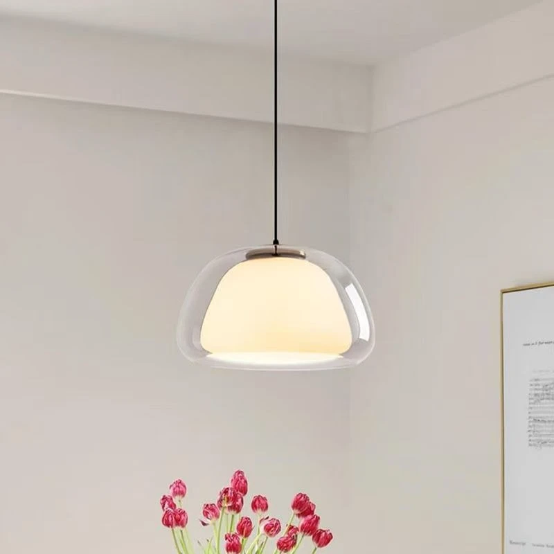 Creative Jelly Pendant Light Nordic Design Restaurant Kitchen Light Transparent and Milk White Double Layer Glass Chandelier