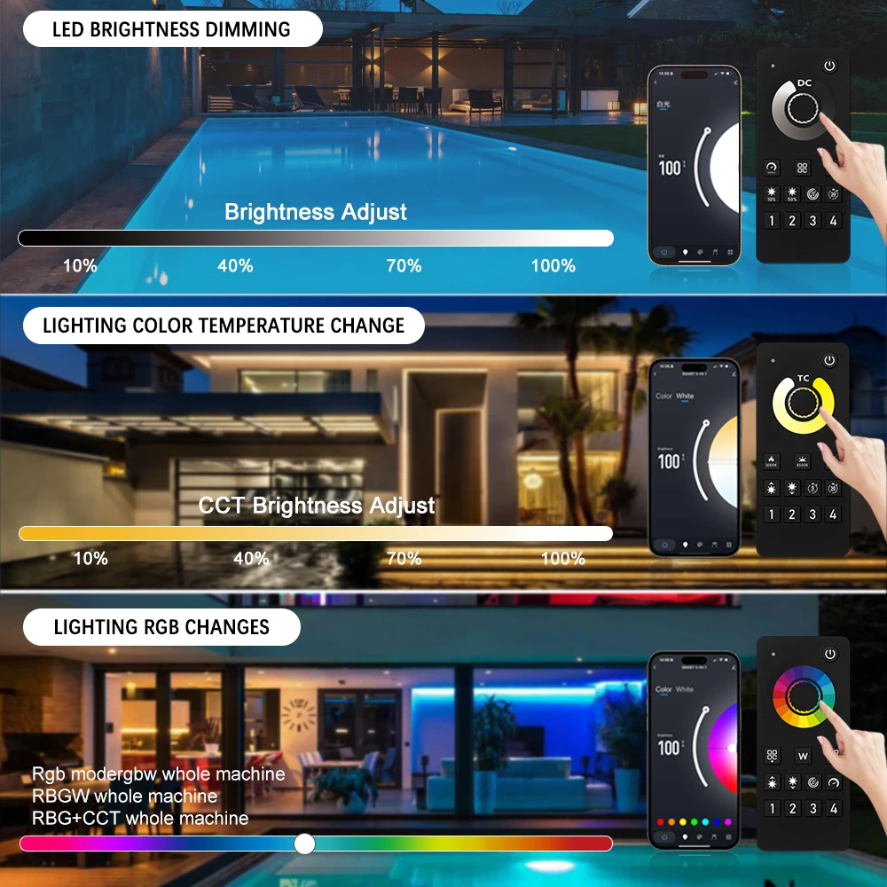 IP68 Waterproof Bluetooth Sync Tuya Smart APP 4 Zone Remote Speaker Control Swimming Pool Project 1-5Pin Controller DC24/48V