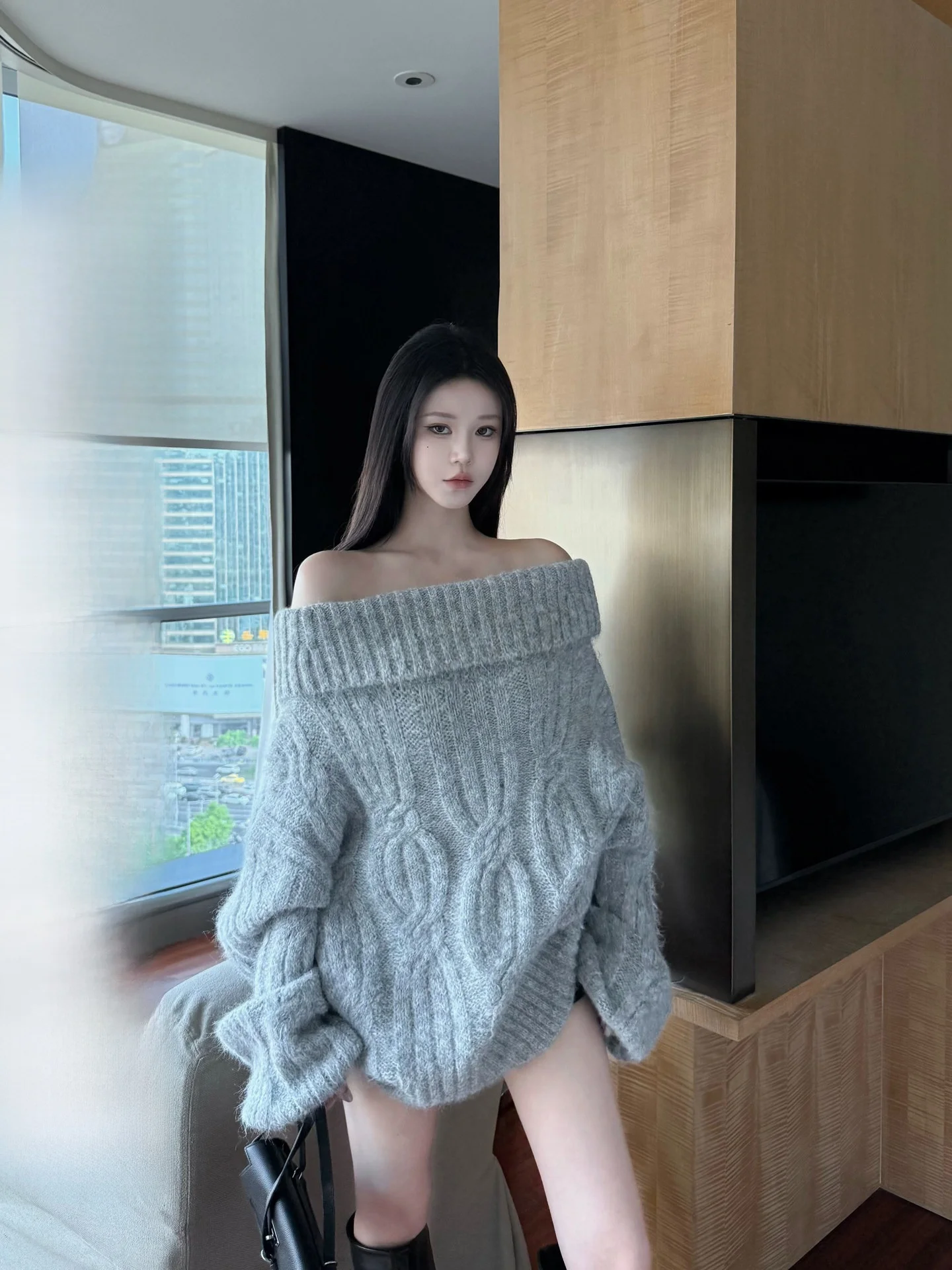 

BULENG женский шерстяной свитер с колючками Lazy Sle, длинный свек на одно плечо, нелье, средней длины, свободный крой, зимний топ