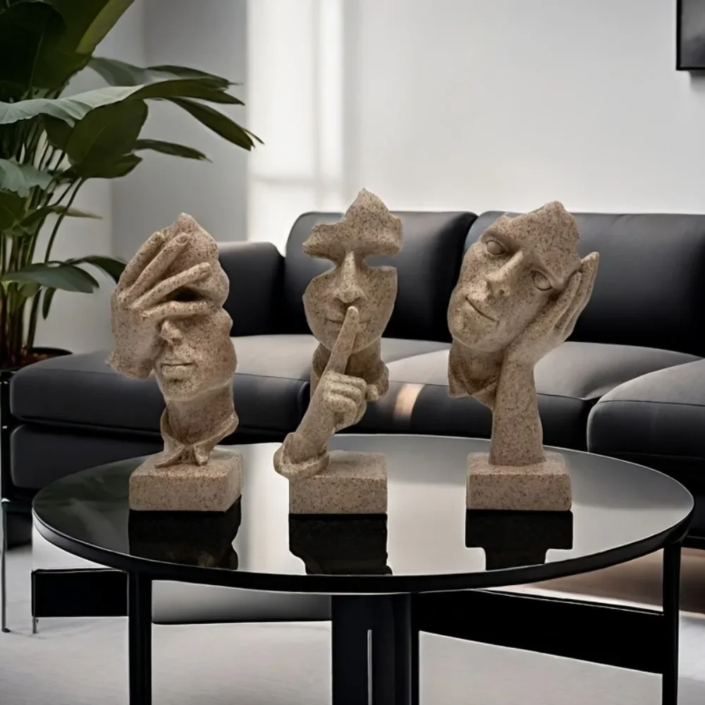 3pcs Individual Abstract Art Sandstone Mask Character Creative Decora Living Room Wine Cabinet Decorative Figure Resin