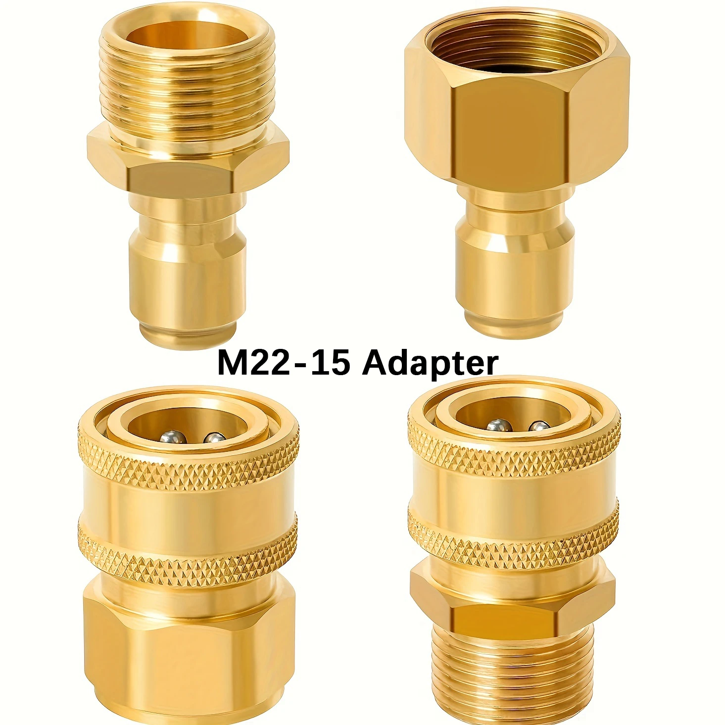 4-Pc High-Pressure Quick Disconnect Adapters, M22-15mm to 3/8