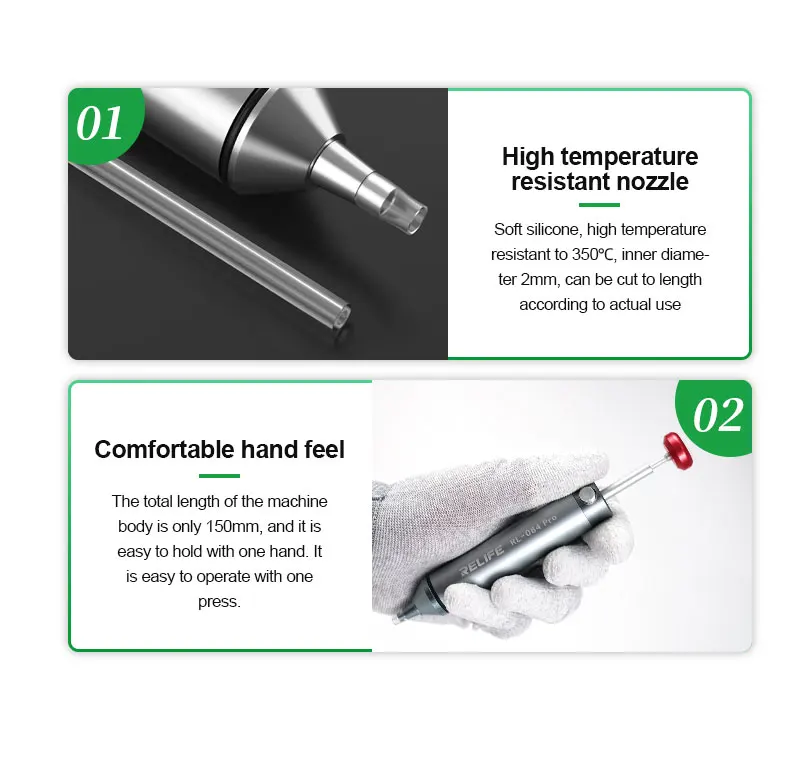 RELIFE RL-084 Pro Entlötsauger aus Aluminiumlegierung mit starker Saugkraft, leistungsstarke Vakuumabsaugung zum Entfernen und Reparieren von Leiterplatten – Detail 8