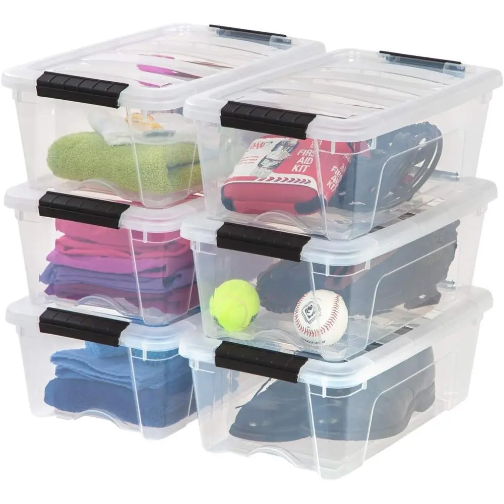 

13 QT Plastic Storage Box with Lid and Latches - 6 Pack, BPA-Free, See-Through Organizing Solution, Durable Nestable Stackable C