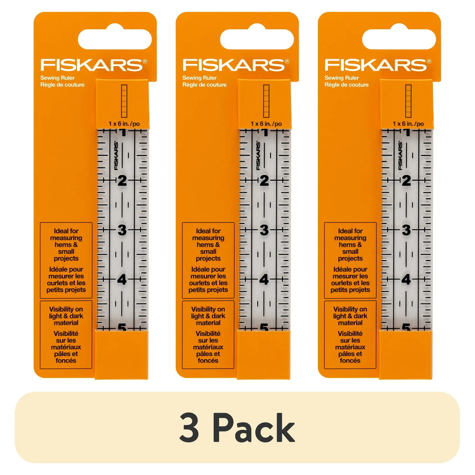 

(3 pack) Fiskars Acrylic Sewing and Quilting Ruler with Gridlines, 3" by 6", Clear