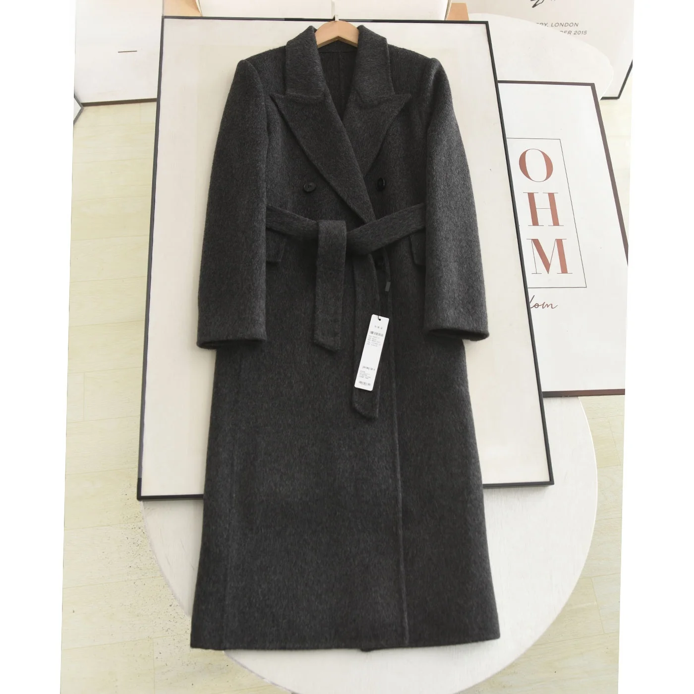 

Шерстяное пальто Ele с двусторонним лицом для похудения, дизайн с застежкой на талии, удобная длинная верхняя одежда от Xiao Ai