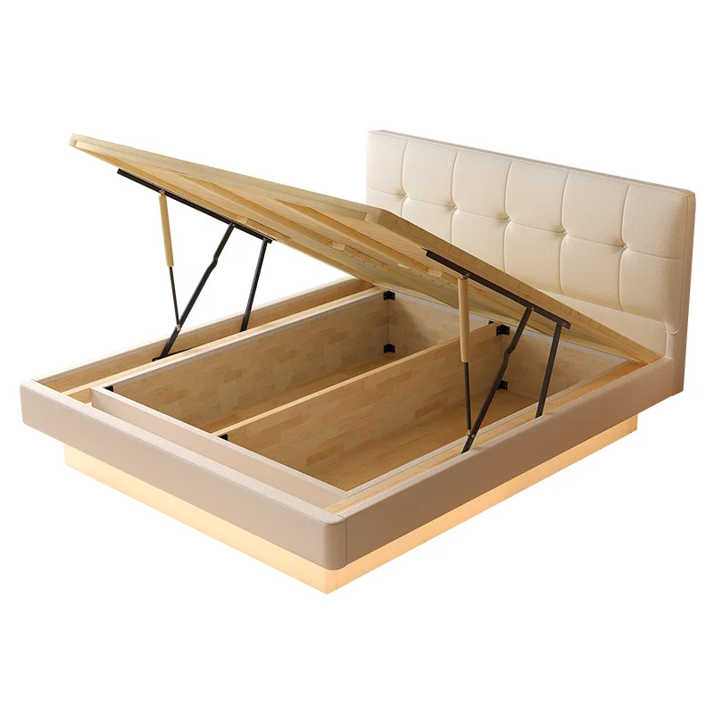 

Modern minimalist, suspended storage bed, solid wood ribs bed