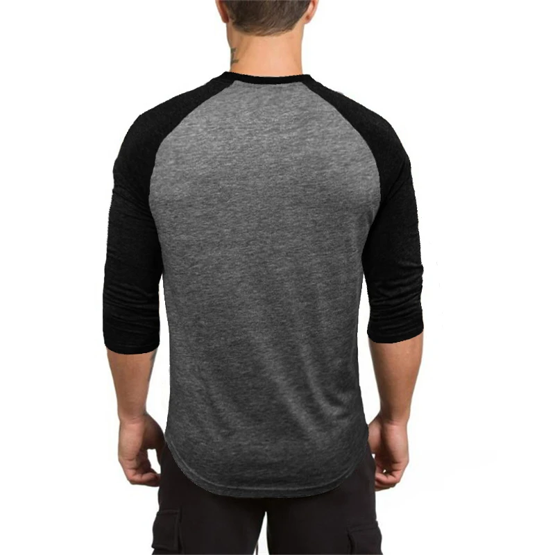 Mens Active Sports T-Shirt Cotton Comfortable Slim Fit Three Quarter Sleeve Gym Workout Running Tee Breathable Athletic Wear Top