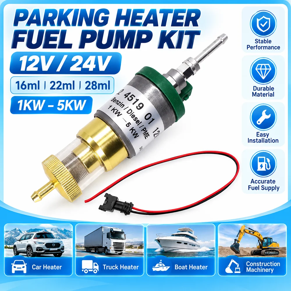 Car Upgrade Ultra-low Noise Heater Fuel Pump & Plug 16/22/28ml 12V/24V 1-5KW for Webasto Eberspacher Parking Heater