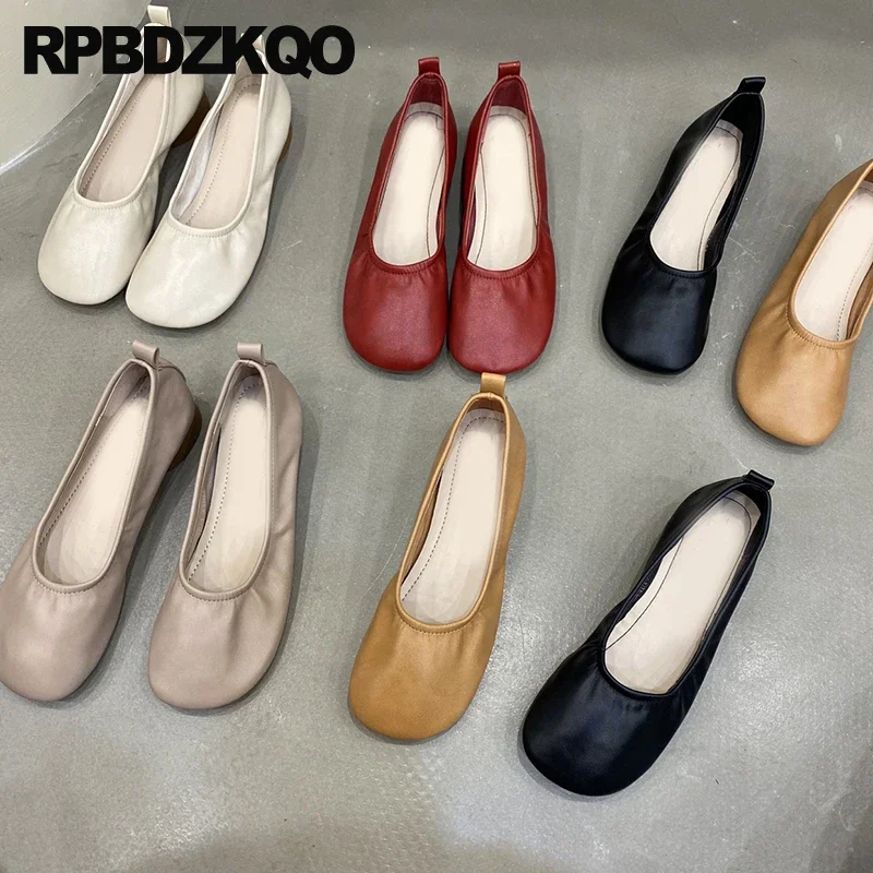 

Ballerina Ballet Foldable Solid Shoes Slip On Maternity Flats Sheepskin Round Toe Roll Up Plain Women Real Leather Comfy Shallow