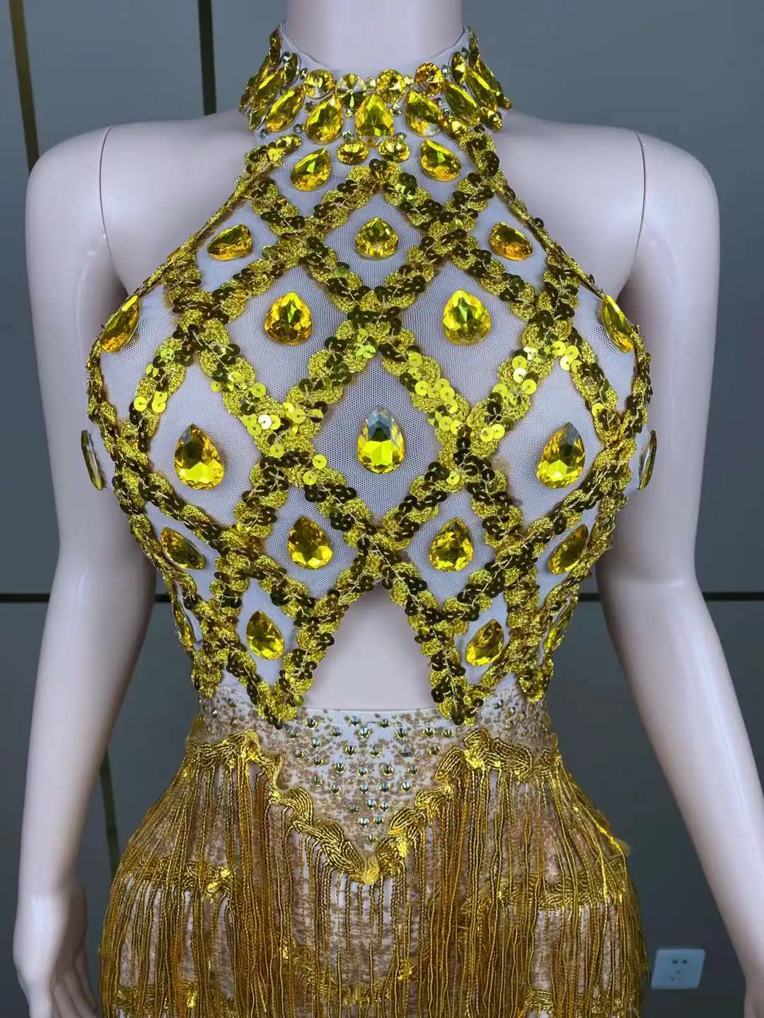 Nueva moda Sexy 10 colores flecos plata diamantes de imitación perlas vestido transparente mujeres DanceShowCostume traje de fiesta de cumpleaños vestido