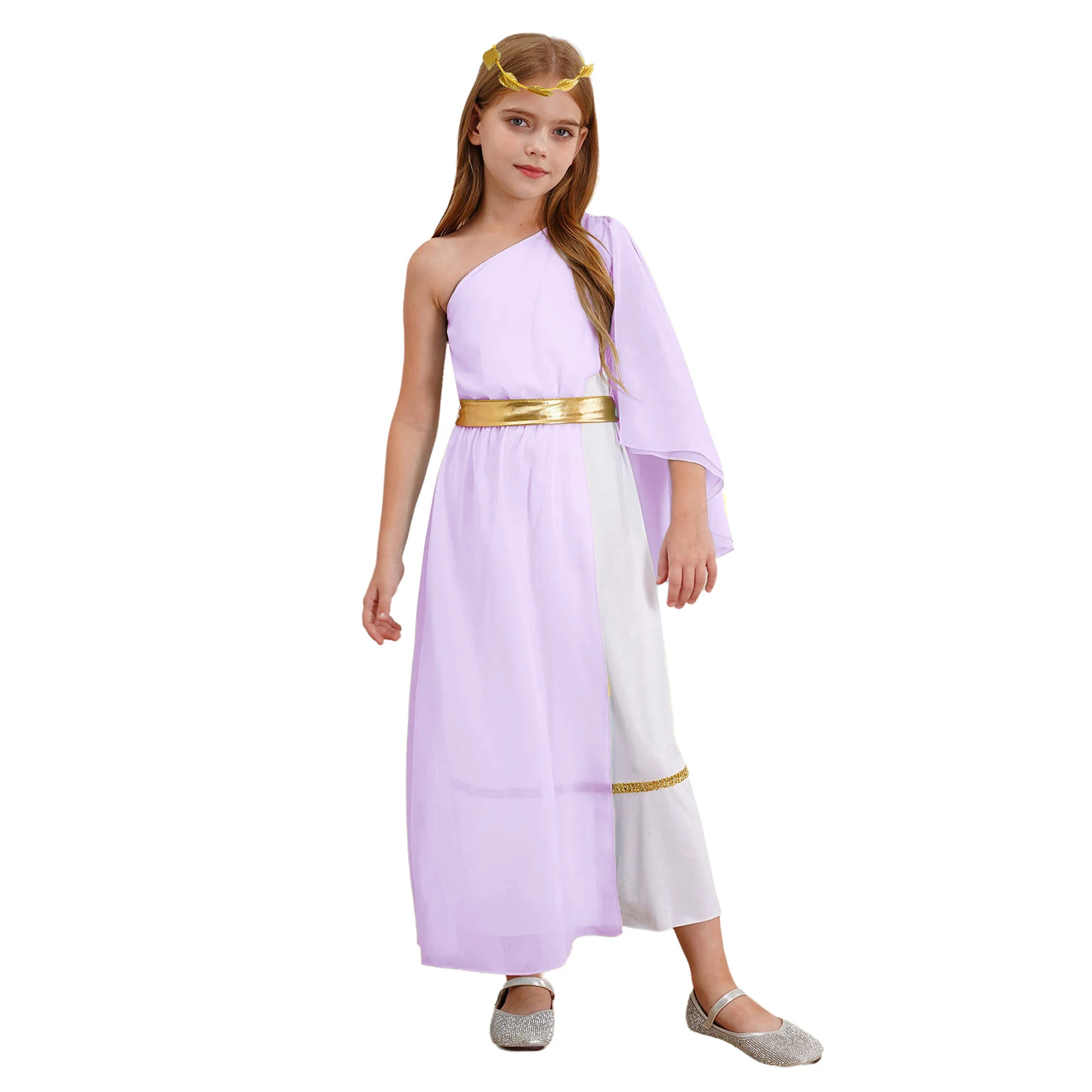 Kids Girls Ancient Greek Princess Toga Costume Teens Cosplay Grecian Dress with Headband Children Athena Roman Vintage Dress