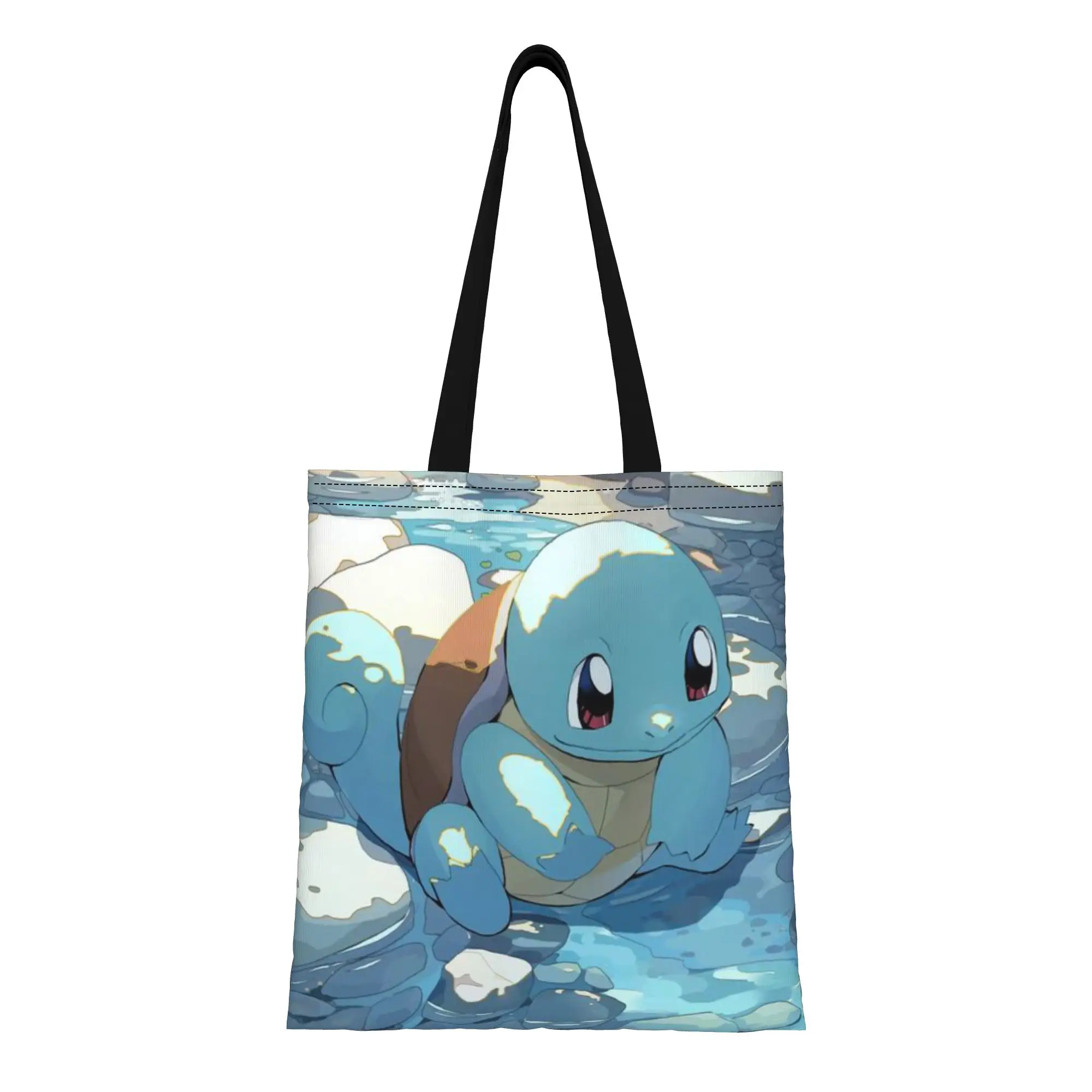 

Back to school season Water Turtle Cartoon Squirtle Canvas Tote Bag Perfect for Outdoor Women's Top-Handle Bags