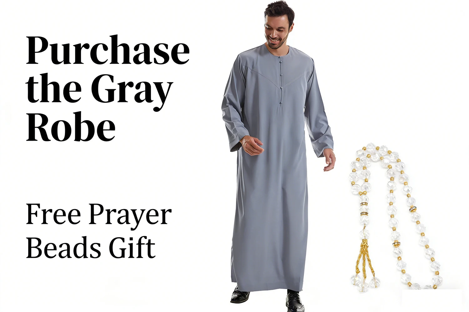 

Мужская абайя-джубба с длинным рукавом, кафтан, мусульманская одежда из Саудовской Аравии, джеллаба, исламская одежда, молитвенное одеяние, в подарок молитвенные четки