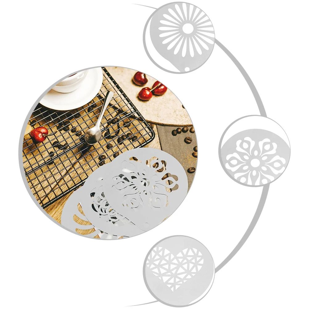 

6Pcs Coffee Stencils Reusable Metal Stencil Set for Professional Latte Cappuccino Design Decorating Baking Supplies