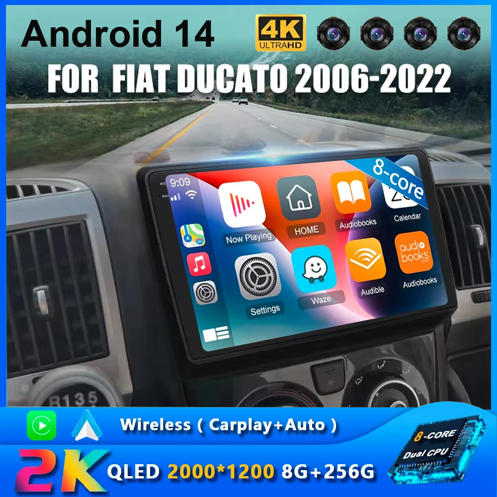 

Автомагнитола 9 дюймов Android 14 для Fiat Ducato 2006 - 2022 мультимедийный видеоплеер навигация GPS 2Din DVD головное устройство Carplay авто