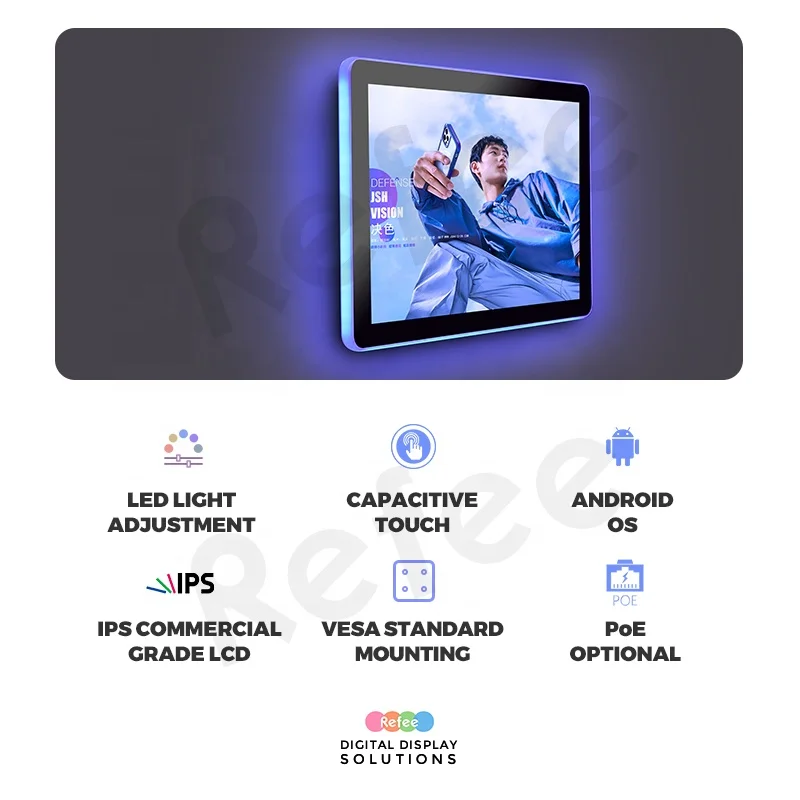 10 13.3 15.6 21.5 Inch Android tablet meeting room touch screen poe led light surrounding wall mount conference display