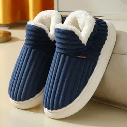 Pantoufles en coton à talon rond pour hommes, chaussures de maison en peluche, semelle optique masculine, chaussures de sol en fourrure, chaud, non ald, couple, hiver, nouveau, 2023