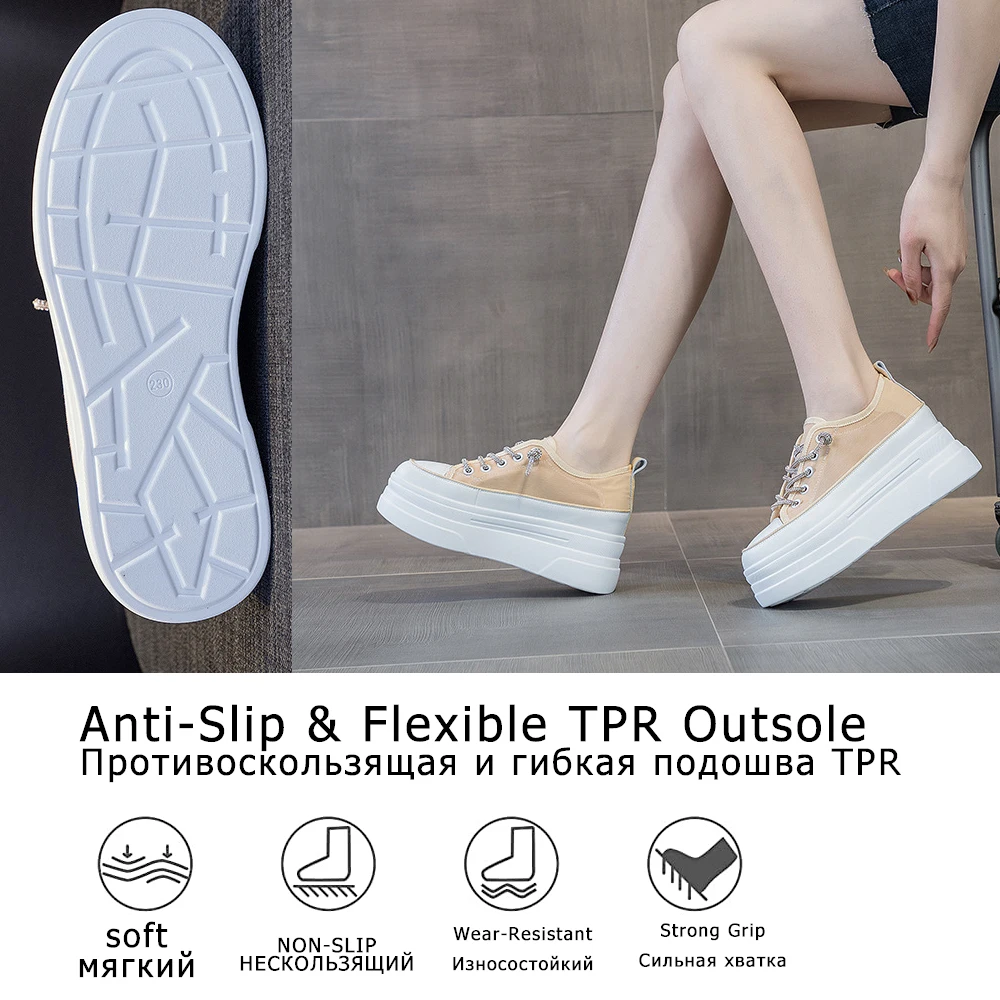 Fujin 8cm Breathable Air Mesh Genuine Leather Women Platform Shoes Wedge Sneakers for Women Summer Shoes Fashion Sneakers