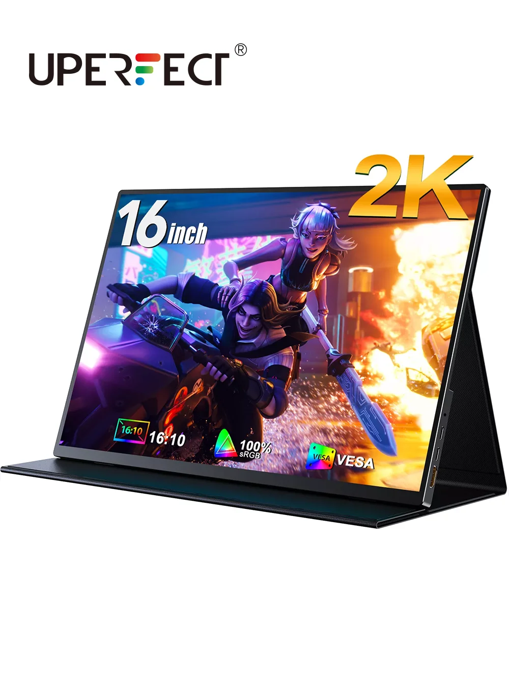 

UPERFECT 16" 2K Portable Gaming Monitor 2560*1600 QHD 500Cd/m² 10 Bit HDMI Type C LCD Display For Xbox PS5 Switch Laptop Mac