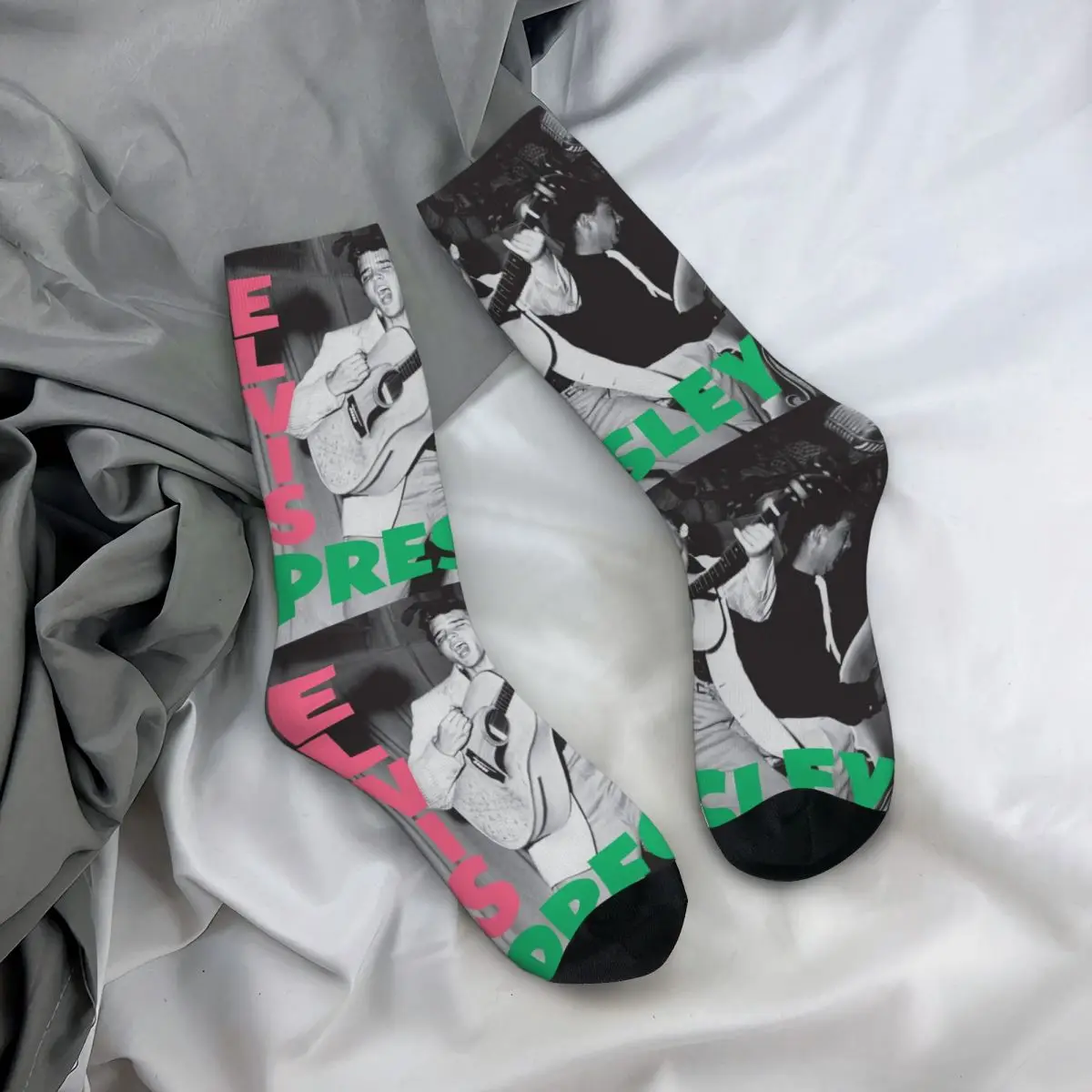 Funny Crazy Sock for Men Album Hip Hop Harajuku E-Elvis Singer Presley Happy Quality Pattern Printed Boys Crew compression Sock