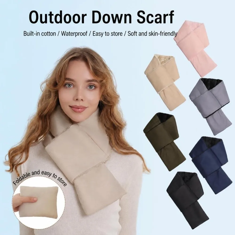Warm Waterproof Neck Warmer Windproof Down Cotton Filled Winter Scarf Furry Texture Thick Outdoor Scarf For Men Women