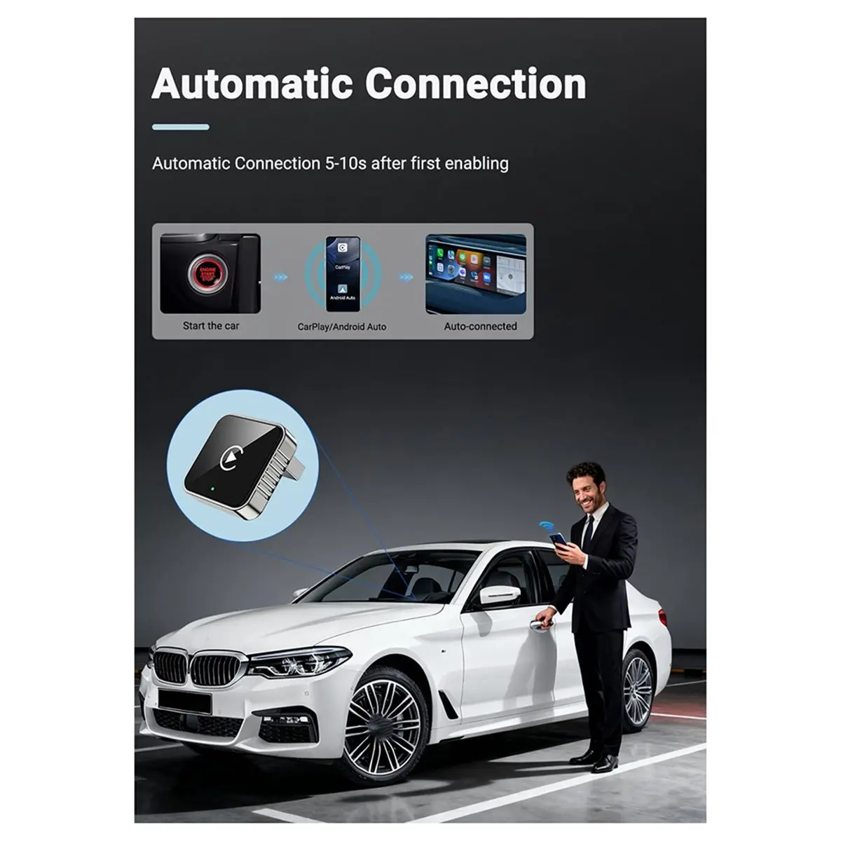 goodidea 2 In1 Wired to Wireless Carplay for Android Auto Adapter for Car Stereo Usb Bluetooth Smart Box Plug and Play Silver
