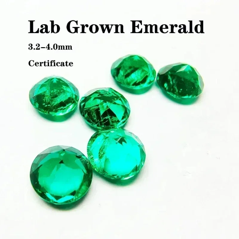 

Lab Grown Emerald 3.2-4.0mm Round Shape Charms Gemstone Ring Necklace Earrings Main Materials Available Certificate
