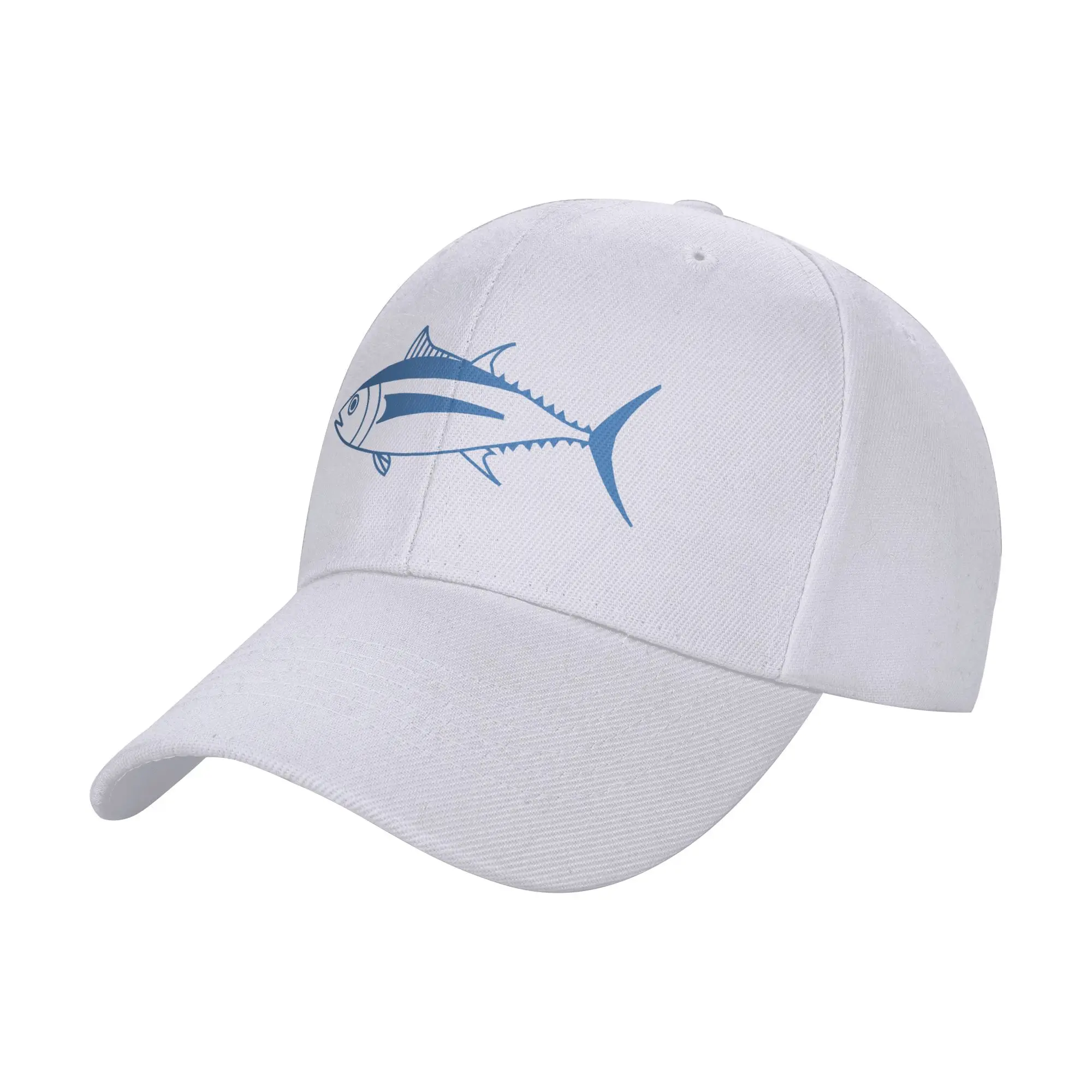 Fashion Cute Albacore Tuna Fish in Aegean Blue and White Curved Brim Baseball Cap Fashionistas Summer Cap
