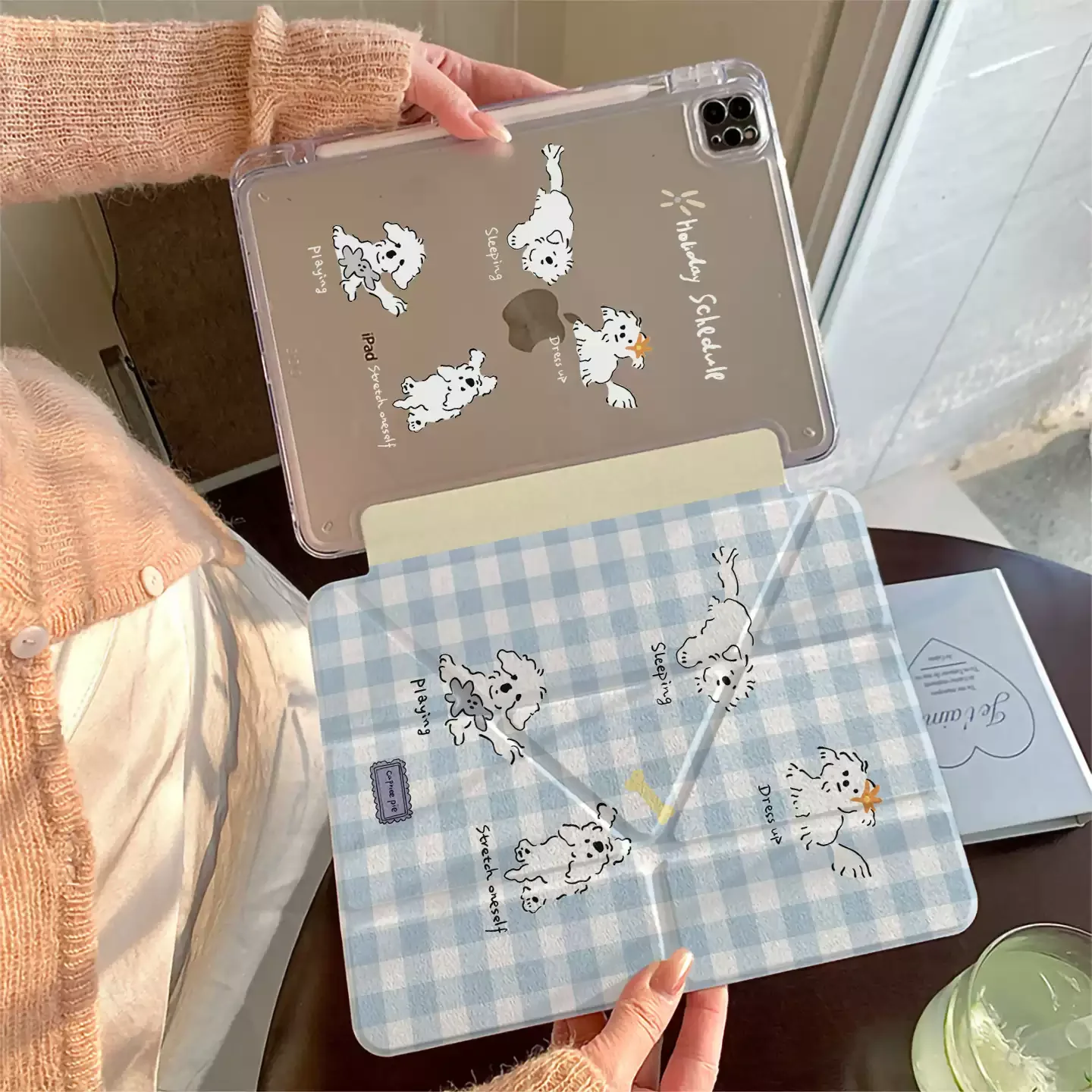 Blue Plaid Cute Puppy Tablet Case For iPad Pro 11 12.9 13 M2 M4 M3 M5 Shell 8.3 9.7 10.2 5/6/7/8/9/10/11th Air 2 3 4 5 6 7 Cover