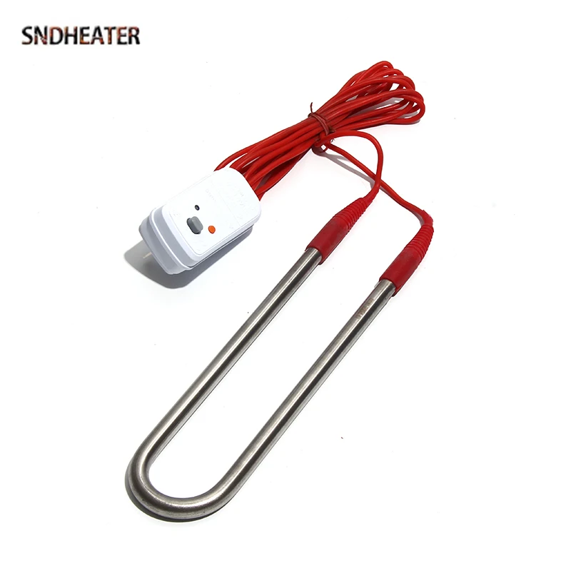 SNDHEATER 220V U Shape Water Heating Element 2KW Electric Solar Heater with Red Wire Water Bucket Immersion Boiling Tube 280MM