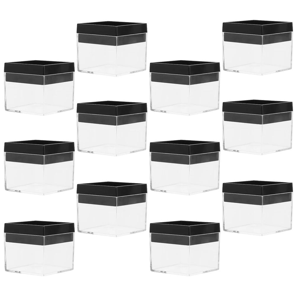 

12PCS Transparent Display Boxes 42x42x33 Black Base Mineral Specimen Cases Storage Box Clear View Sturdy Structure Gift