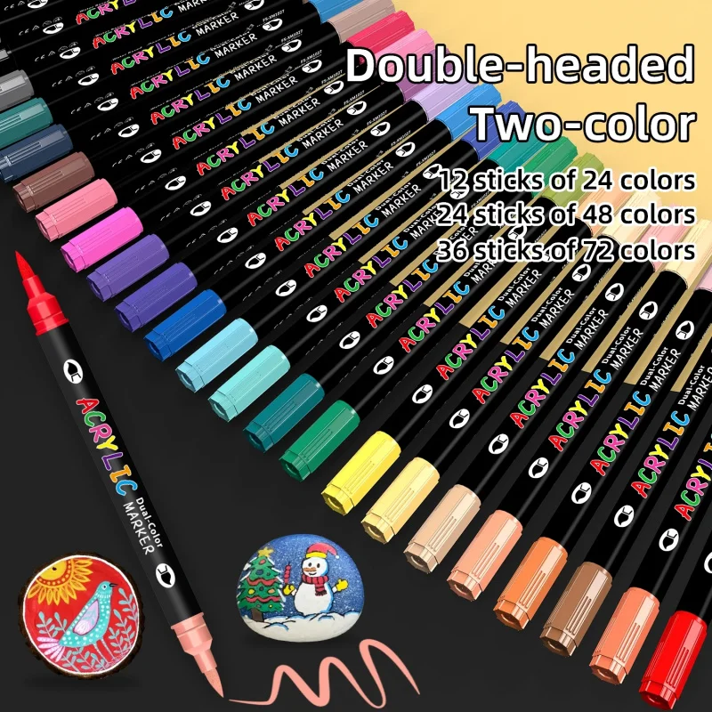 24-240 Colors Dual-Tip Dual-Use Dual-Color Acrylic Paint Marker Pens, Felt-Tip Coloring Markers, Alcohol-Based Markers with Comprehensive Color Assortment, Suitable for Fabric Painting, DIY Crafts, Back-To-School Supplies
