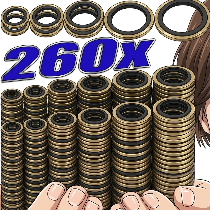 

Auto Oil Pan Drain Plug Gasket Washer Set Rubber Metal Crush Bonded Seal Ring 130/260Pcs Leak Proof Universal Car Repair Tools