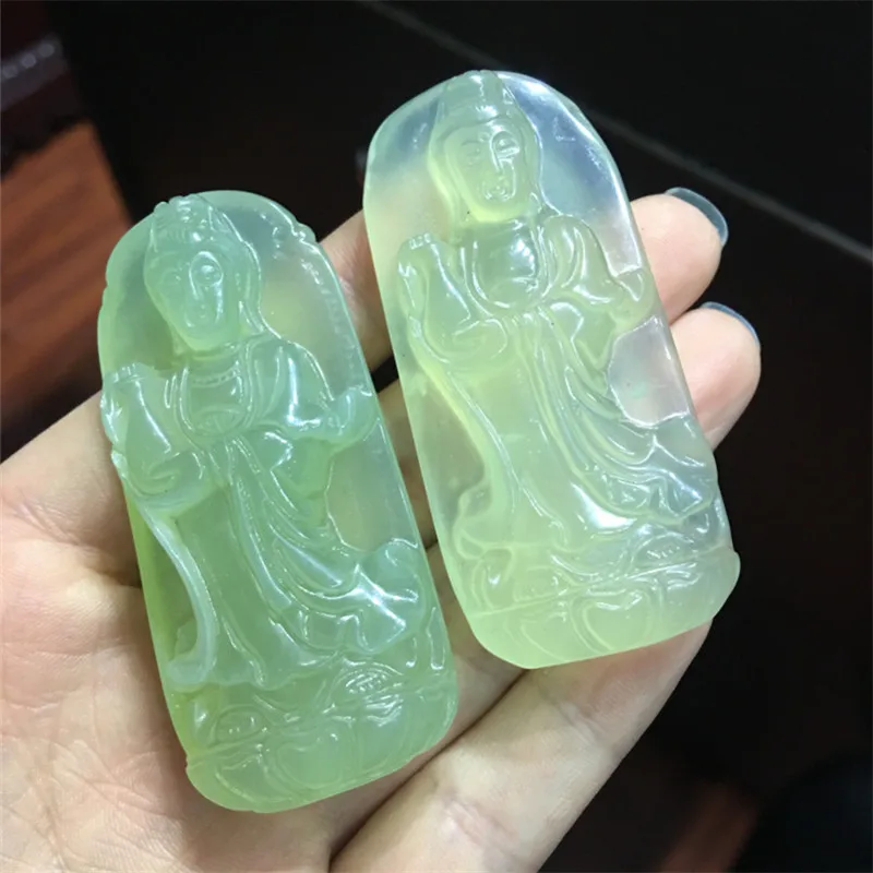 Giada all'ingrosso Xiuyu verde chiaro giada Guanyin ciondolo naturale Liaoning Xiuyan Jade Station Guanyin Ice Jade Pendant