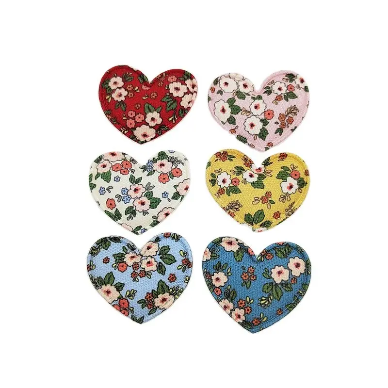 Gepolsterte Stoffherz-Applikationen für Kleidung, Hut-Nähzubehör, DIY-Kopfbedeckungen, Haarspangen, Schleifendekor-Patches, 3,5x3cm, 100 Stück – Detail 1