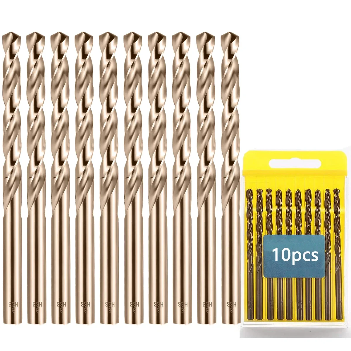 10pcs Cobalt Drill Bit Set 8mm, M35 Twist Drill Bits Straight Shank, High Speed Steel Drill Bits  Drilling in Hard Metal,