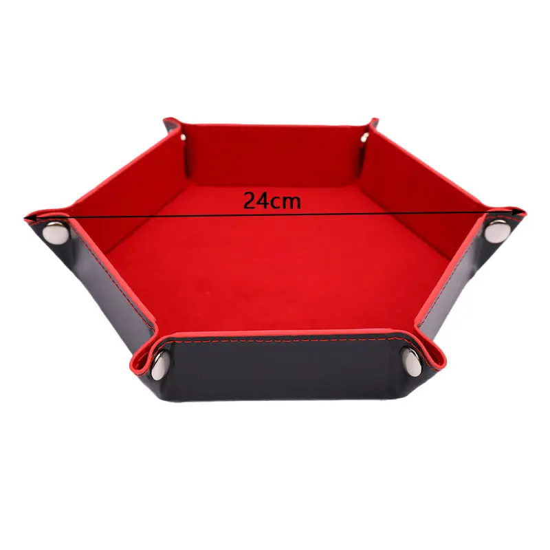 Foldable Dice Tray Box PU Leather Folding Hexagon Key Storage Coin Square Tray Dice Game for RPG DnD Table Board Games