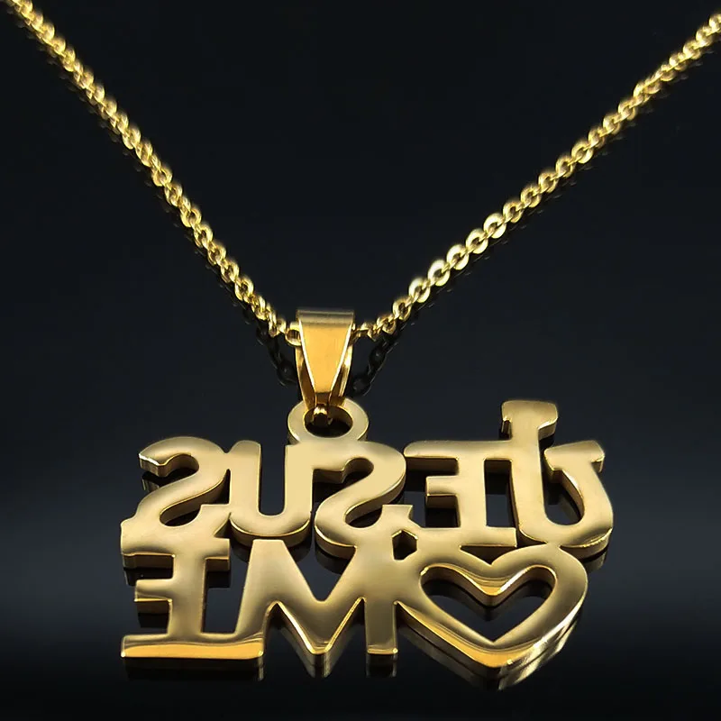 Jesus Love Me Stainless Steel Necklace for Women Men Gold Color Heart Chain Necklaces Jewelry joyas mujer 908-QKC