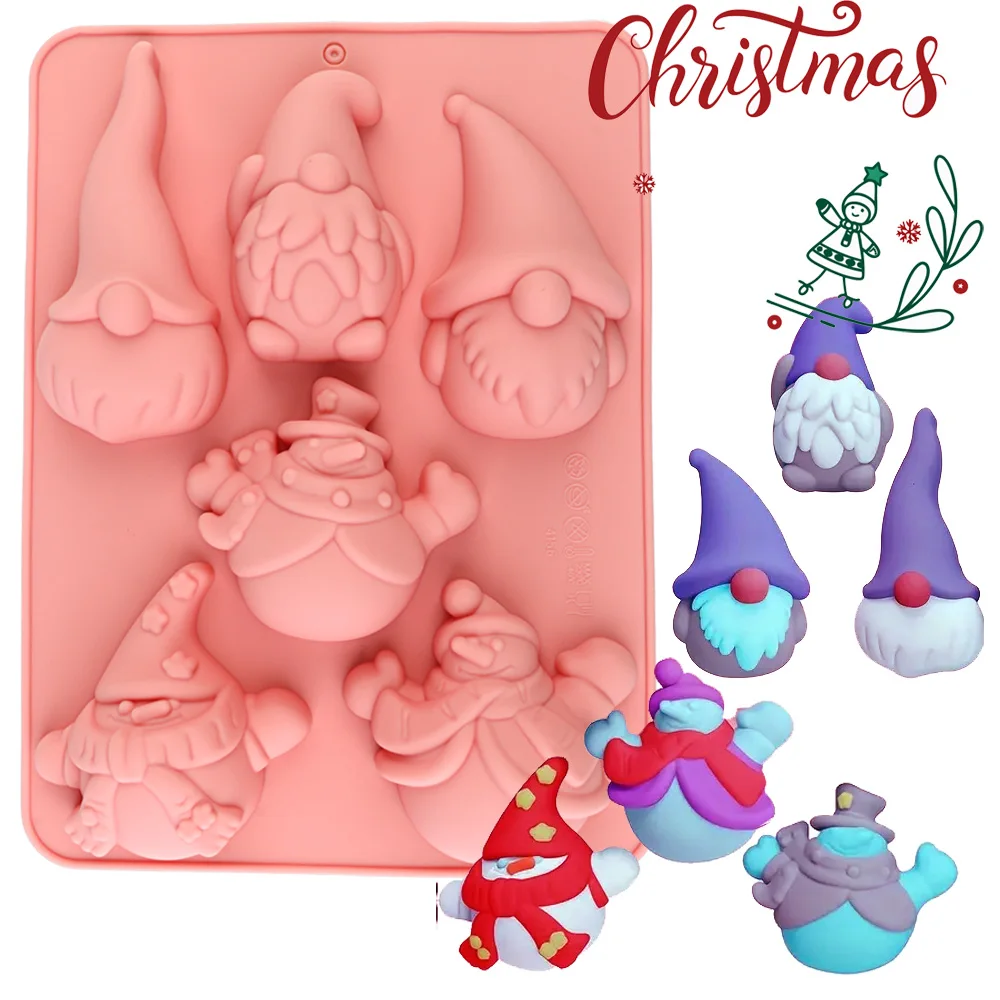 6-Cavity Christmas Gnome Cake Chocolate Silicone Baking Mold, Suitable for Making Creative Works Such as Chocolate, Mousse, Fondant Cakes, Candles, or Resin Crafts The Mold Is Made of Food-Grade Silicone Material, Safe and Non-Toxic, Heat-Resistant, Easy to Demold, and Is Specifically Designed for Holiday Baking and DIY Crafts.