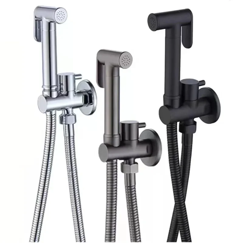 

Wall Mounted Toilet Shower Bidet Spray Gun Faucet Set with Spring PVC SS Hose Chrome/Black/Grey Metal Brass for Bathroom