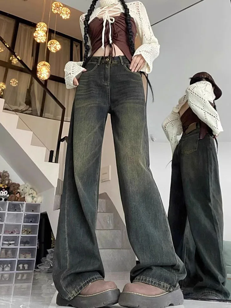 Wide Leg High Waist Straight Baggy Jeans Vintage Streetwear Loose Korean Fashion Denim Pants Women's Casual Cowboy Pantalones