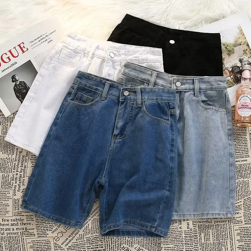 Summer Men's Baggy Blue Denim Shorts Fashion Straight Wide Leg Five Points Shorts Jeans Streetwear