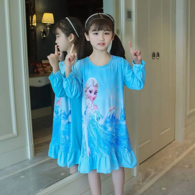 2024 New Disney Girls' Dress Baby Elsa Princess Dress Cute Home Fury Cartoon Pattern Cute Breathable Cotton Children's Wear