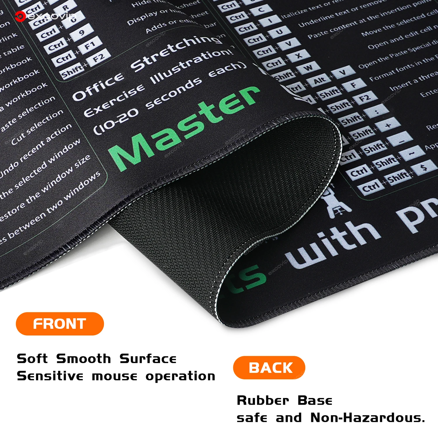EXCO Excel Mouse Pad Large Shortcuts Cheet Sheet Keyboard Mousepad Stitched Edge Non-Slip Base Computer Desk Mat for Home Office