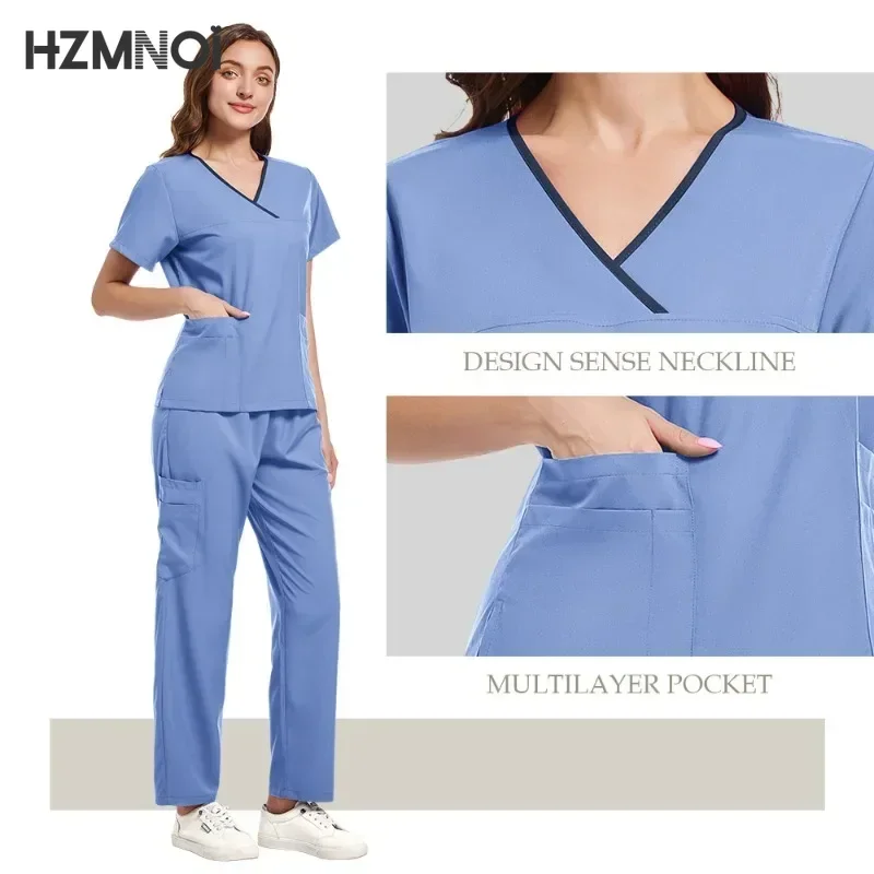 Surgical Uniforms Woman Nursing Enfermeria Sets Top Pant Scrubs Clinical Beauty Salon Uniforms Scrub Medical Hospital Suit Women