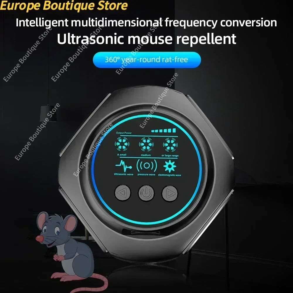 Ultrasonic Rodent Repellent 4-in-1 360 Degrees Electronic Rat Repeller Effectively Repel Flies Cockroaches Mosquitoes for Indoor