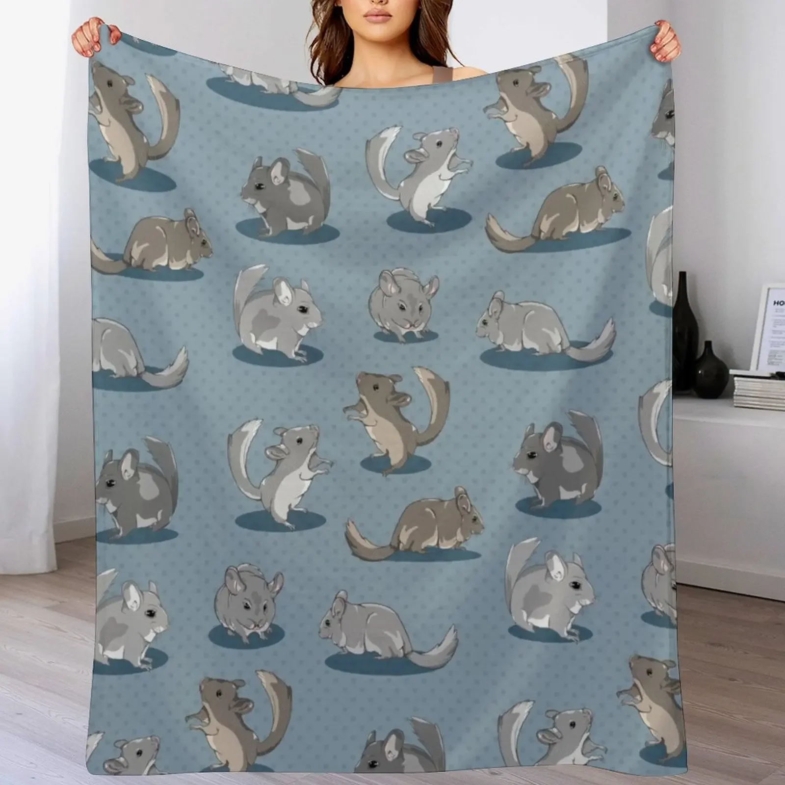 Chinchilla Pattern Throw Blanket Fuzzy Plush Throw Blanket for Sofa Chair