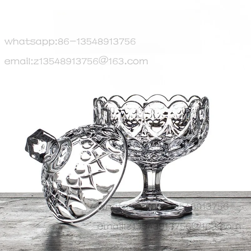 European retro crystal glass tall foot with lid sugar tank fruit cup snack bowl dessert ice cream cup