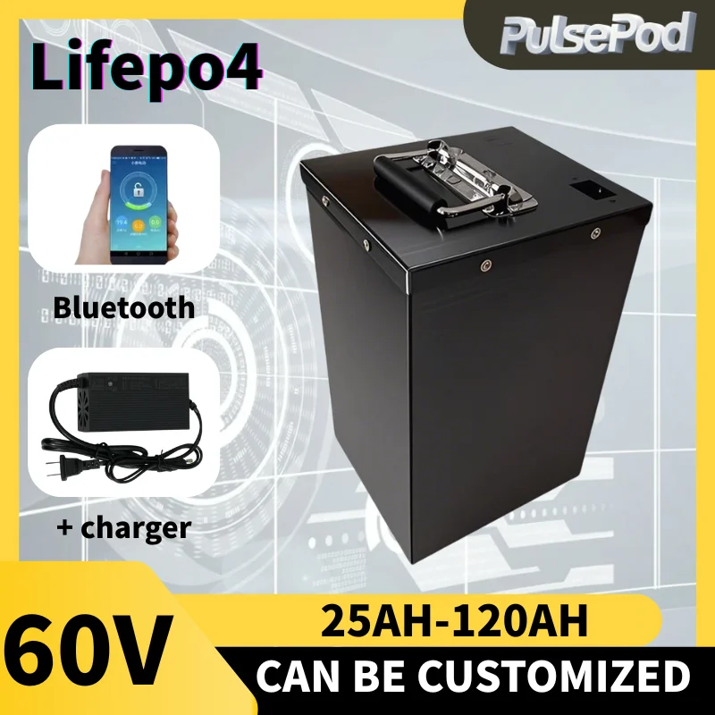 

PulsePod100Ah 60V 60Ah 80Ah 30Ah 60V 40Ah 150Ah 120Ah lifepo4 Lithium battery with Bluetooth APP BMS for Scooter boat