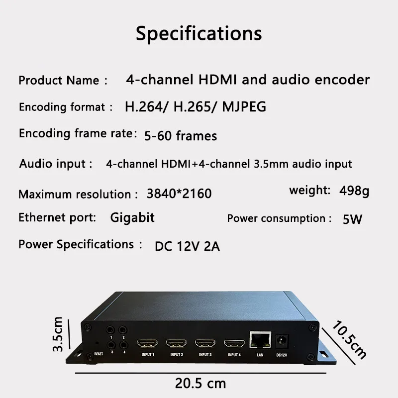 4K 4 hdmi video encoder hdmi to ip h264 h265 rtsp srt rtmp webrtc flv hls stream onvif to nvr recoding